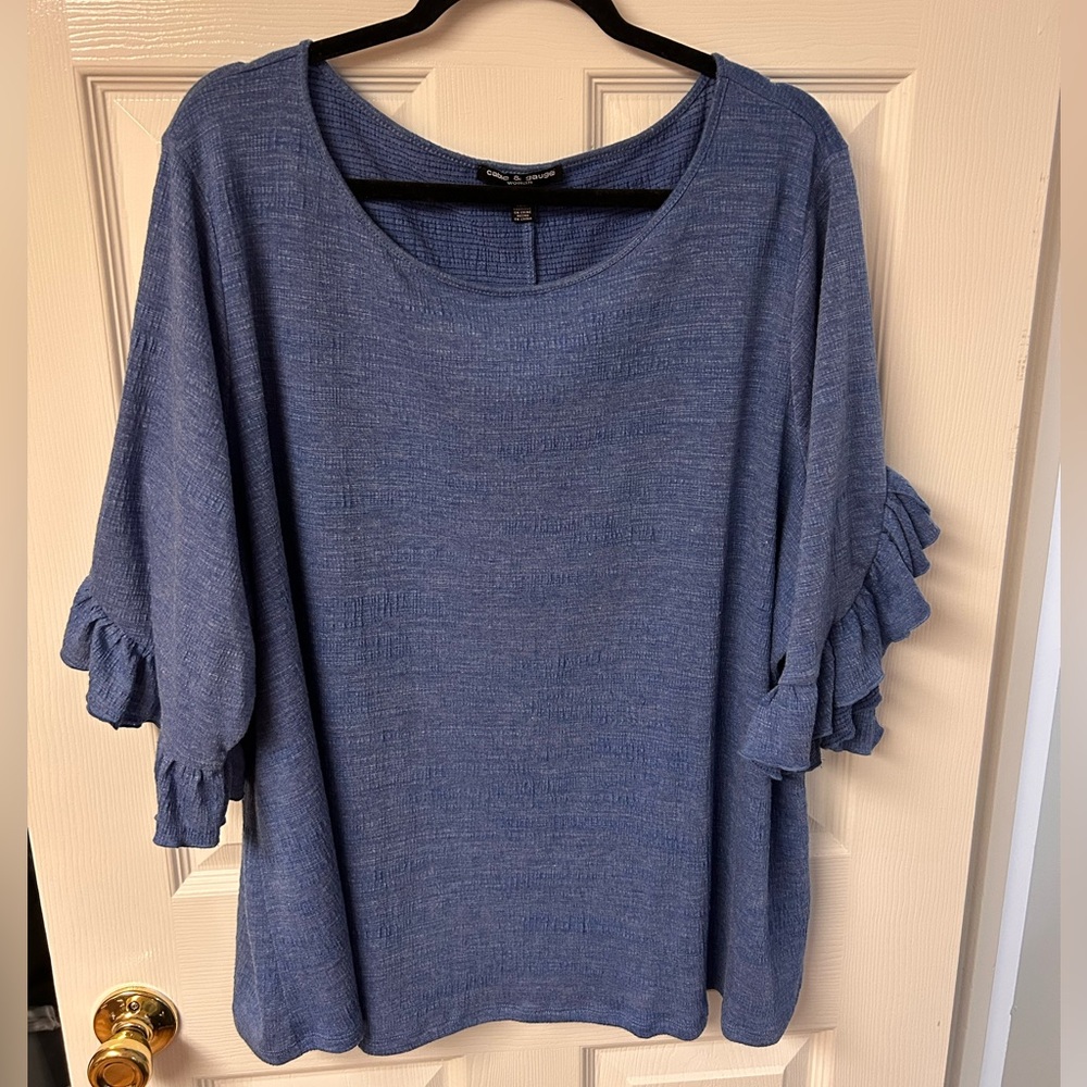 Cable & Gauge Blue Ruffle Sleeve Top
